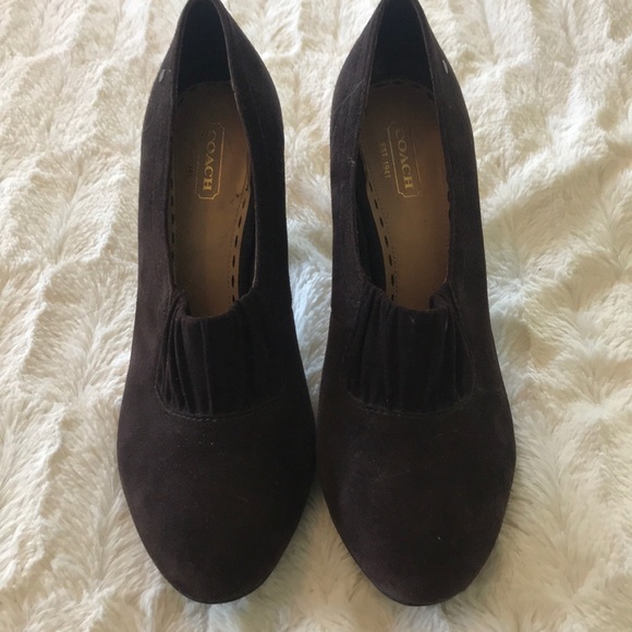 Brown Suede Coach Heels - Picture 2 of 5